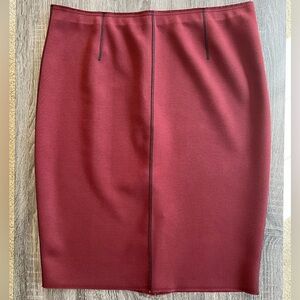 Ann Taylor Deep Burgundy Red Pencil Skirt with Black Stitch Detail | Size 14